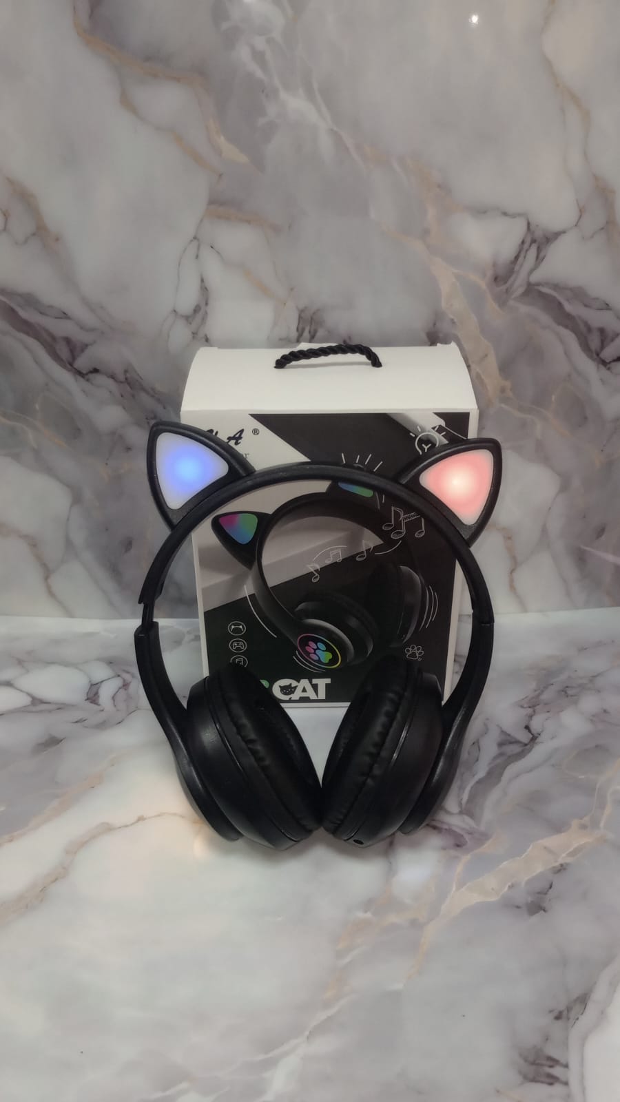 AUDIFONOS INALAMBRICOS BLUETOOTH LED NIÑOS OREJA GATOS HUELLITAS - Imagen 2