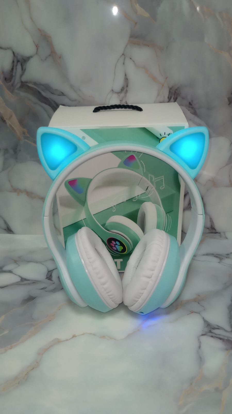 AUDIFONOS INALAMBRICOS BLUETOOTH LED NIÑOS OREJA GATOS HUELLITAS - Imagen 3