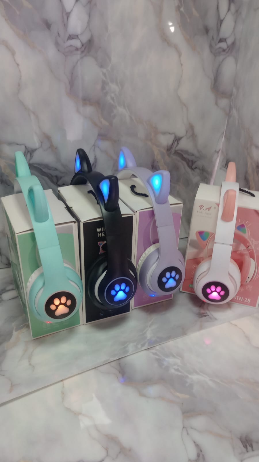 AUDIFONOS INALAMBRICOS BLUETOOTH LED NIÑOS OREJA GATOS HUELLITAS - Imagen 6