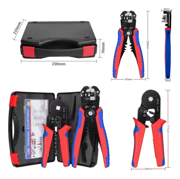 Crimpeadora Alicate Prensa Pelacable + 1200 Terminales Para Prensar Cables - Imagen 2