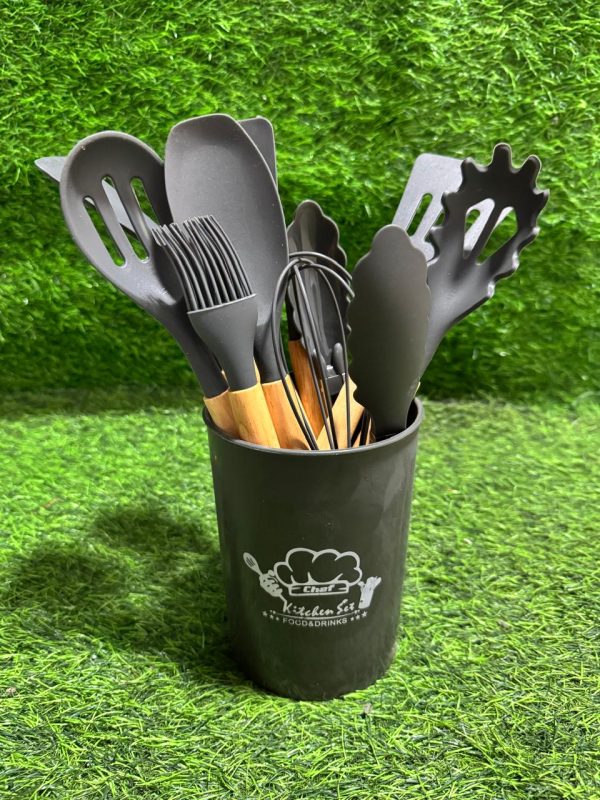 Set de 12 Utensilios Cocina Mango Madera Y Silicona - Imagen 5