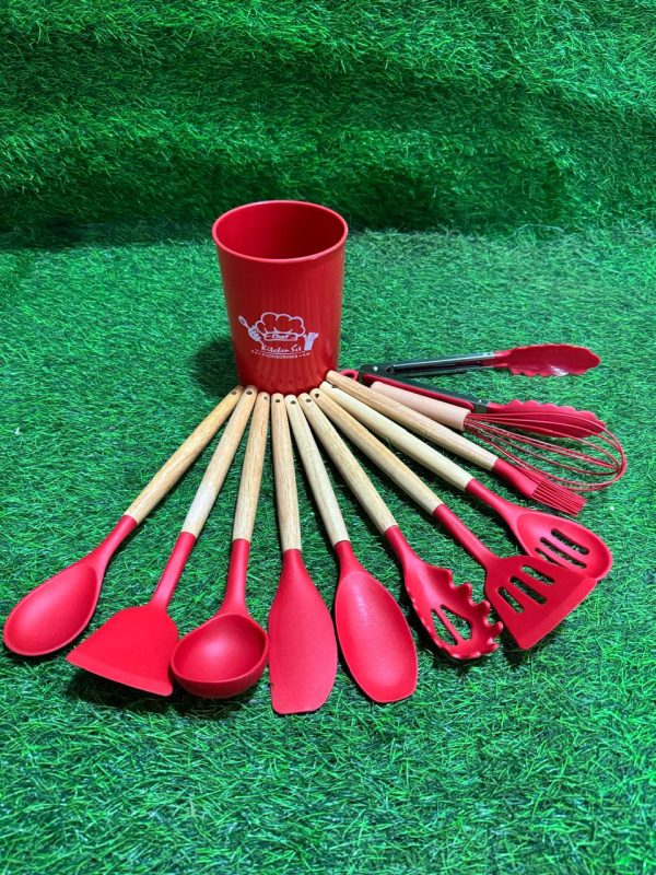 Set de 12 Utensilios Cocina Mango Madera Y Silicona - Imagen 7