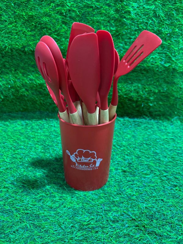 Set de 12 Utensilios Cocina Mango Madera Y Silicona - Imagen 8