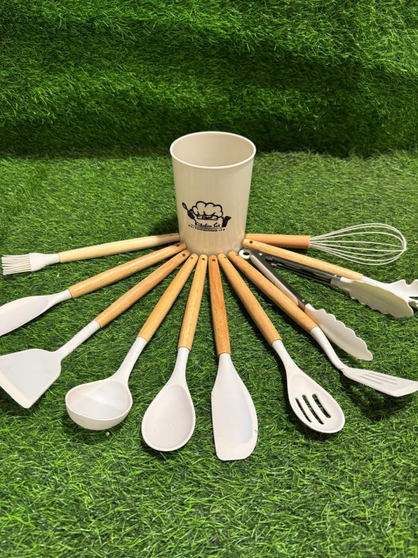 Set de 12 Utensilios Cocina Mango Madera Y Silicona - Imagen 10