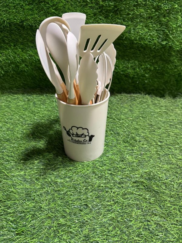 Set de 12 Utensilios Cocina Mango Madera Y Silicona - Imagen 9