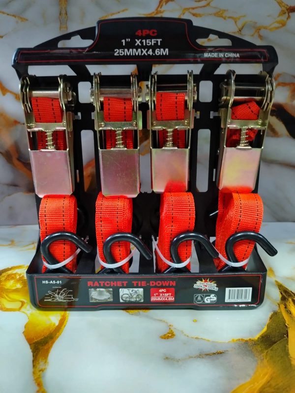 Set / Juego 4pcs Eslinga Cinta De Amarre Con Ratchet 4.6 M - Imagen 3