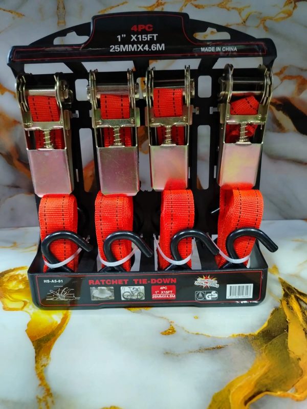 Set / Juego 4pcs Eslinga Cinta De Amarre Con Ratchet 4.6 M - Imagen 2