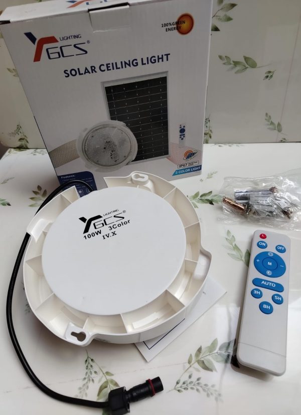 LAMPARA  CON PANEL SOLAR REDONDO  100W - Imagen 4