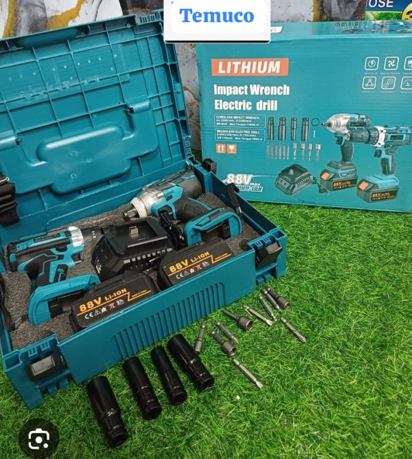 KIT TALADRO MAS PISTOLA DE IMPACTO  LITHIUM   88 V LI_ION